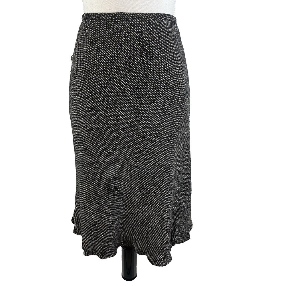 Donna Ricco New York Skirt size 14 Black Ivory Bias Knee A Line Flowing Modest